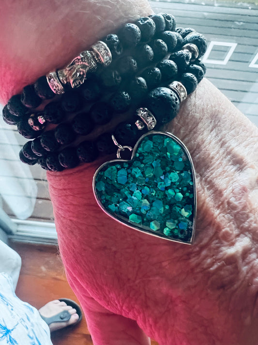 Inspirational Lava Stone Gemstone Charm Bracelet