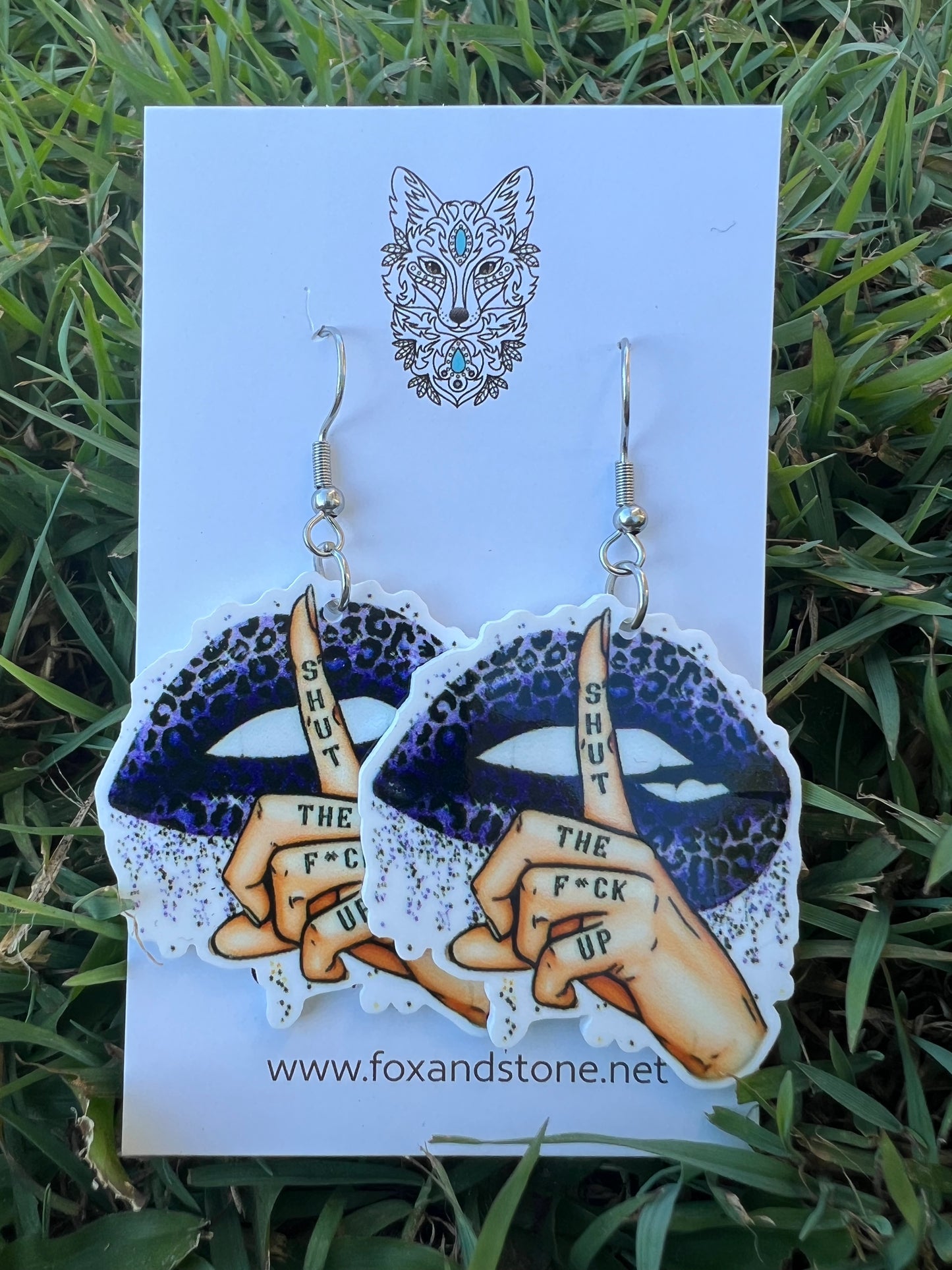 Shut The F#ck Up Deep Purple Leopard Earrings