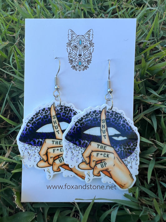 Shut The F#ck Up Deep Purple Leopard Earrings