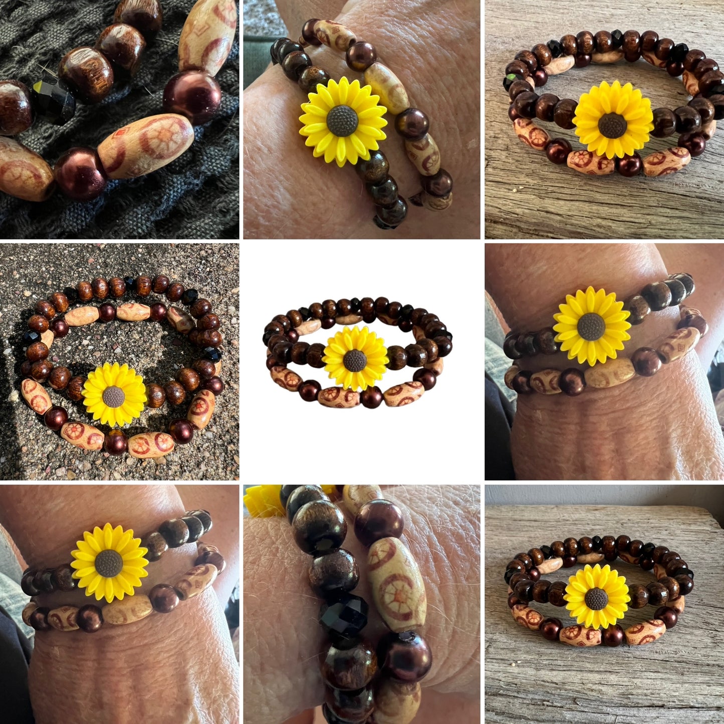 Sunflower Natural Wood Stack Bracelet