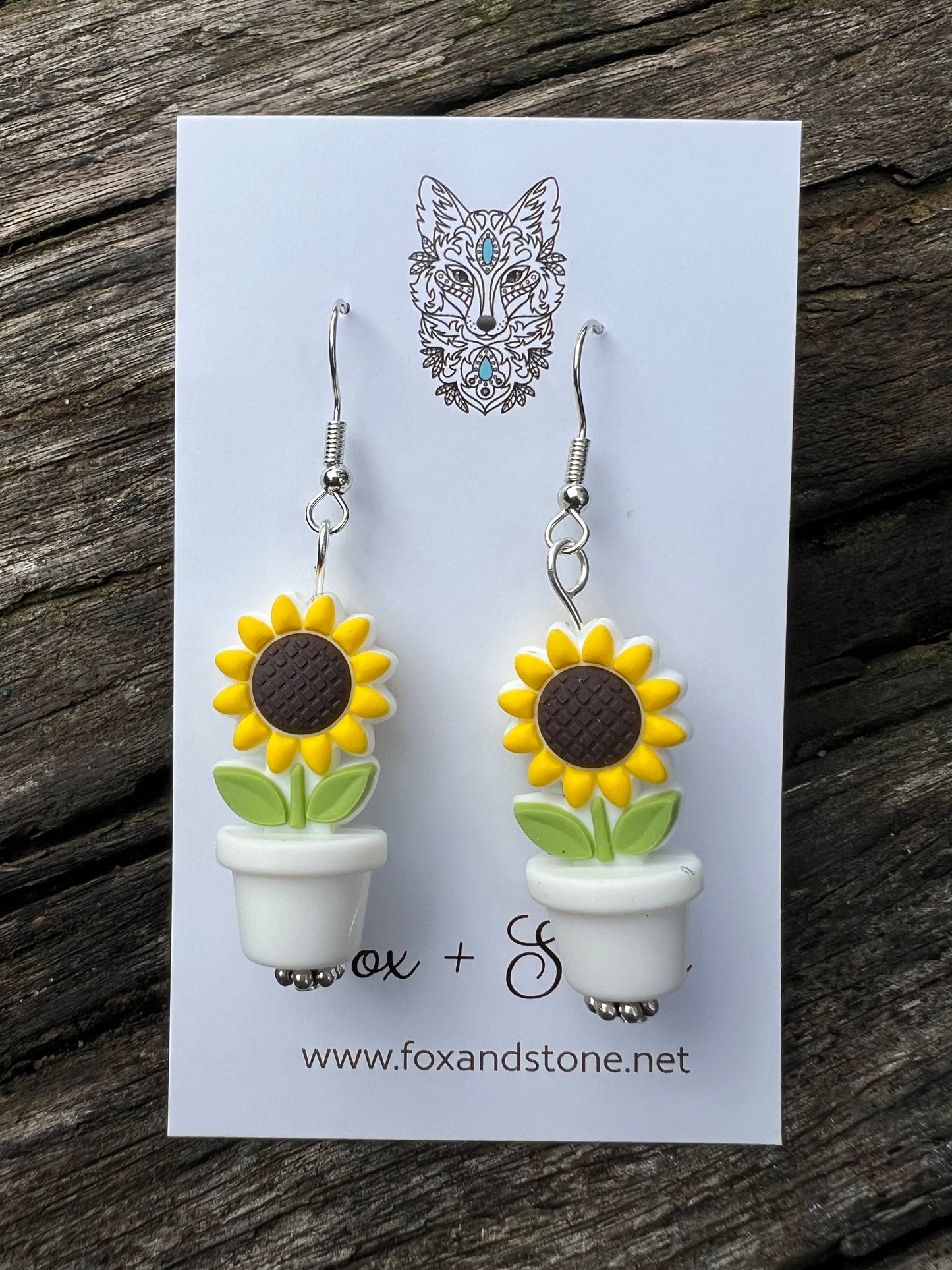 Sunflower in White Pots Earrings