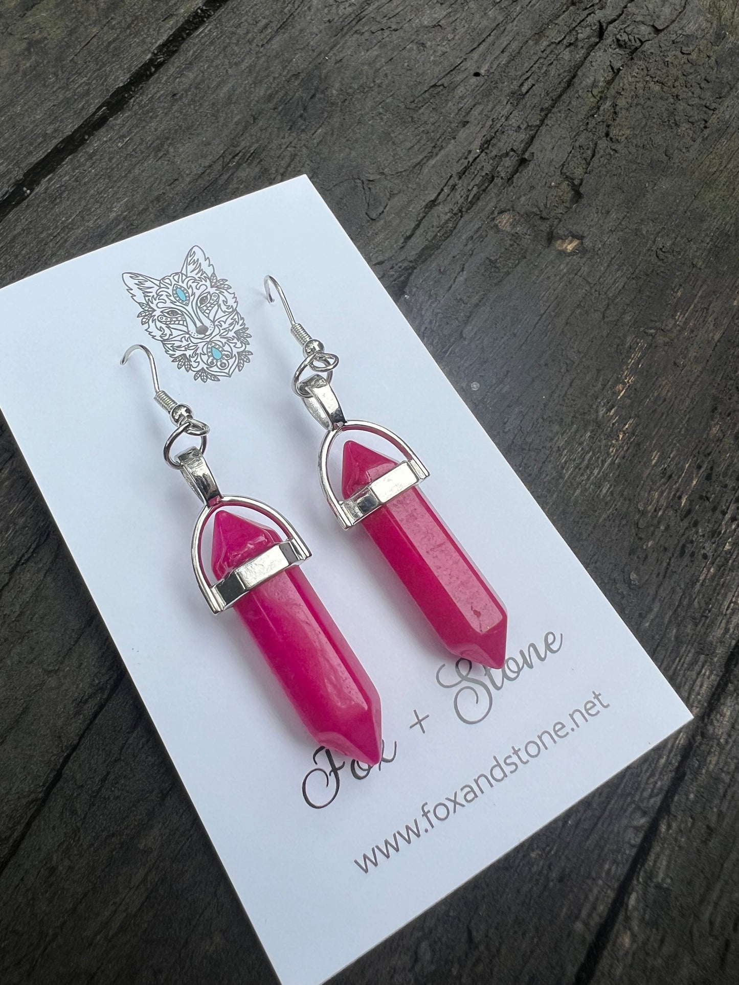 Pink Agate Gemstone Bullet Point Earrings
