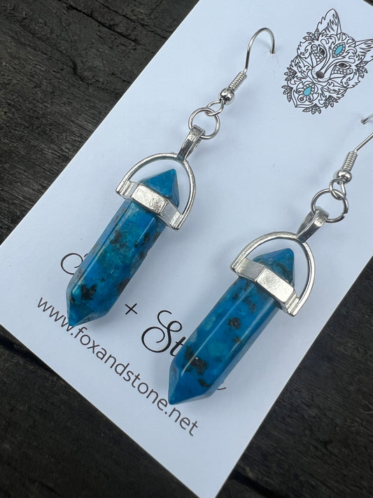 Chrysocolla Gemstone Bullet Point Earrings