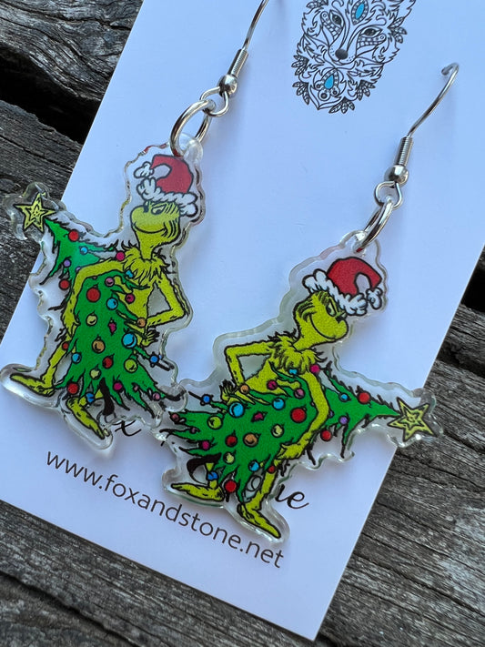 Grinch Christmas Tree Earrings