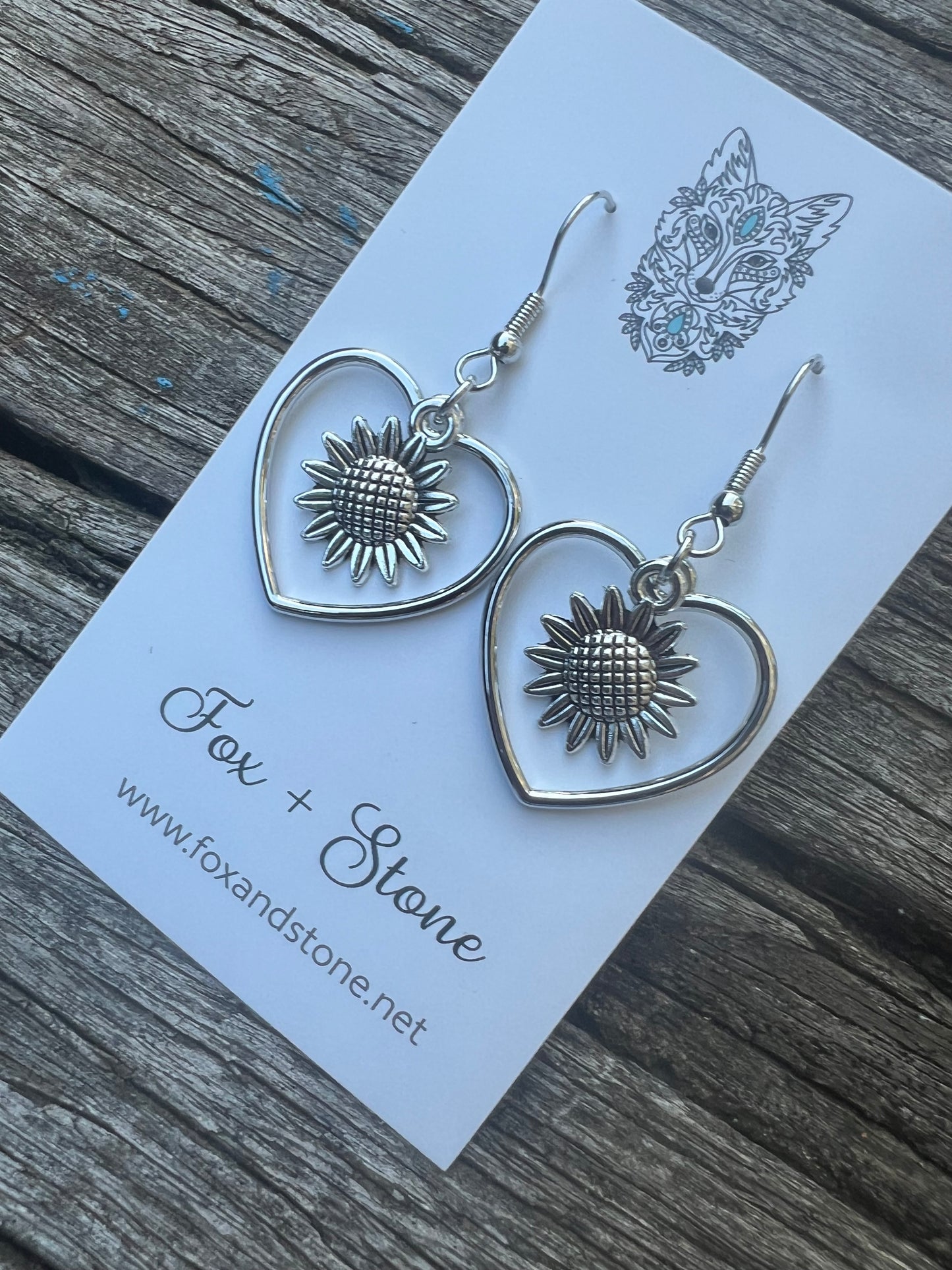 Sunflower Love Silver Hearts Dangles
