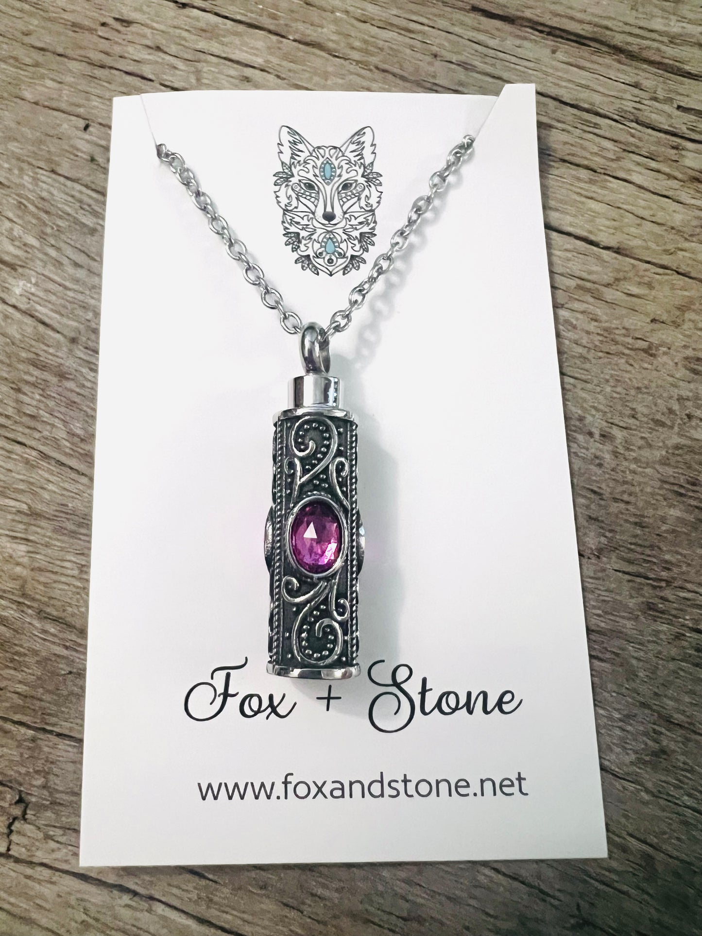 Ashes Keepsake Pendant Stainless Steel Pink Stones