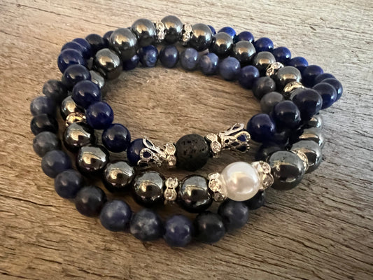 Sodalite Beaded Bracelet Triple Set
