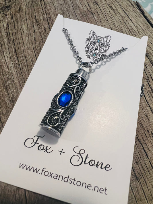 Ashes Keepsake Pendant Stainless Steel Blue Stones