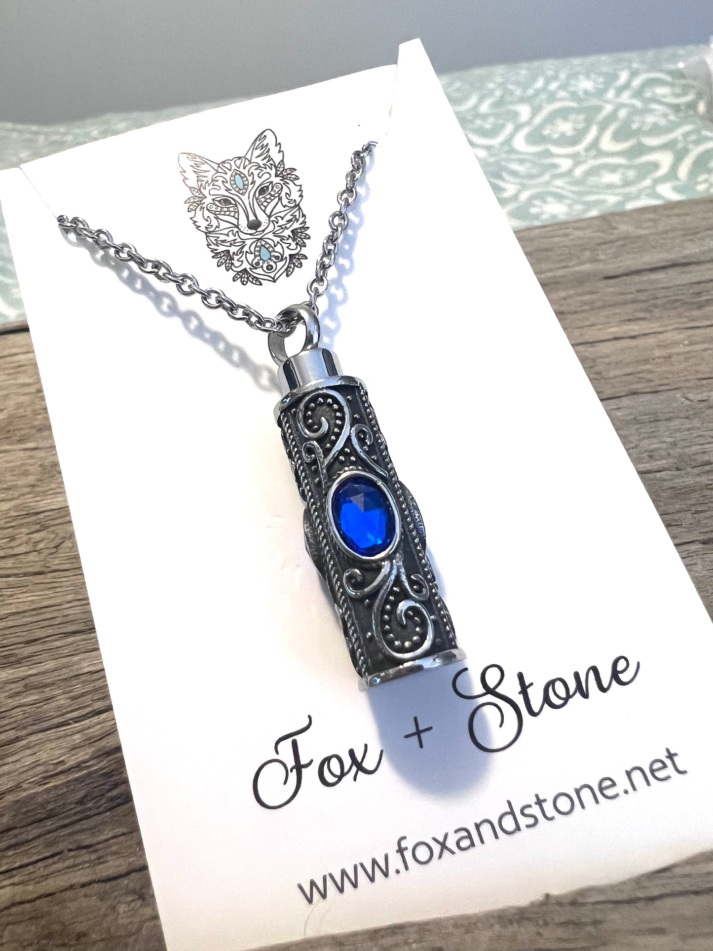 Ashes Keepsake Pendant Stainless Steel Blue Stones