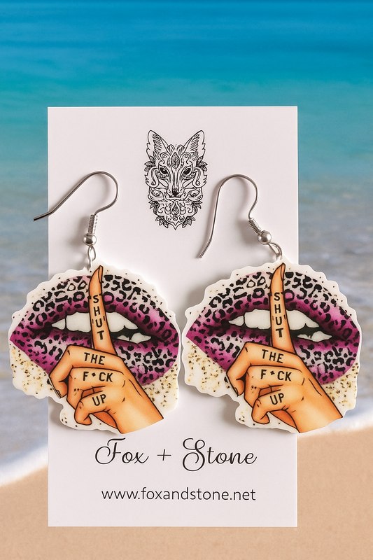Shut The F#ck Up Deep Pink Vibe Leopard Earrings