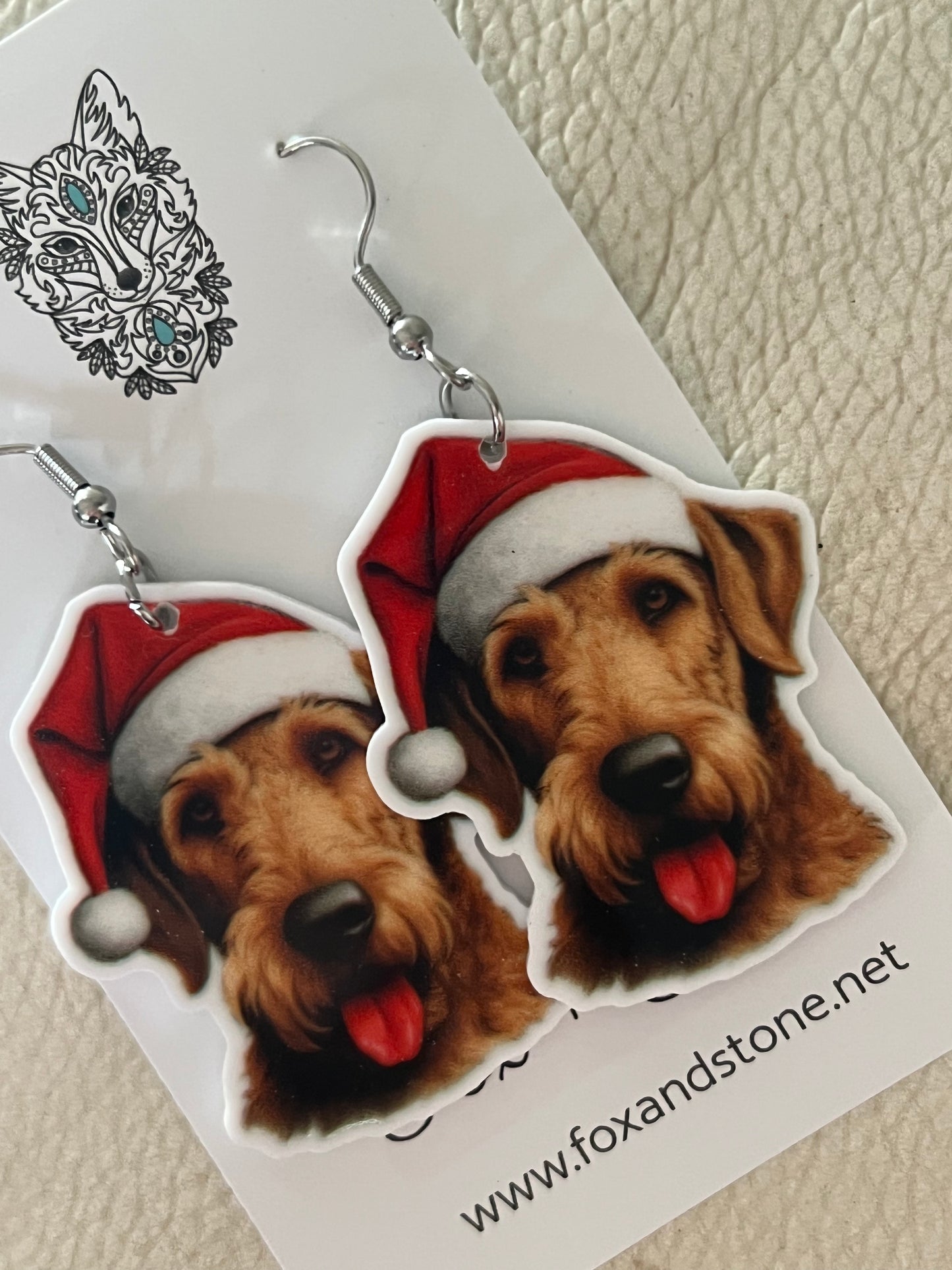 Airdale Terrier Xmas Dog Earrings