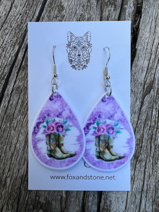 Pretty Purple Cloud Cowgirl Boots Earrings