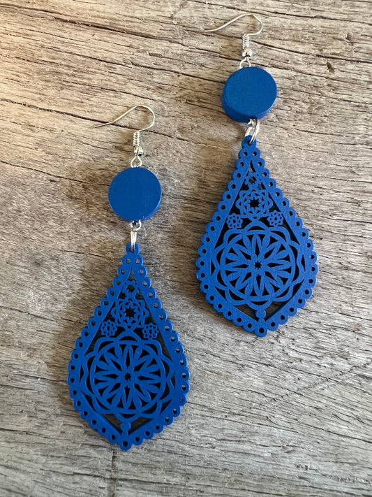 Blue Kara Wood Earrings