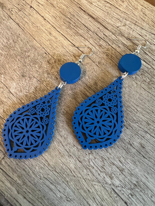 Blue Kara Wood Earrings