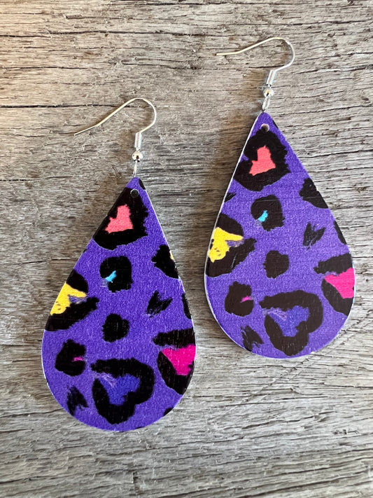 Purple Print Wood Earrings