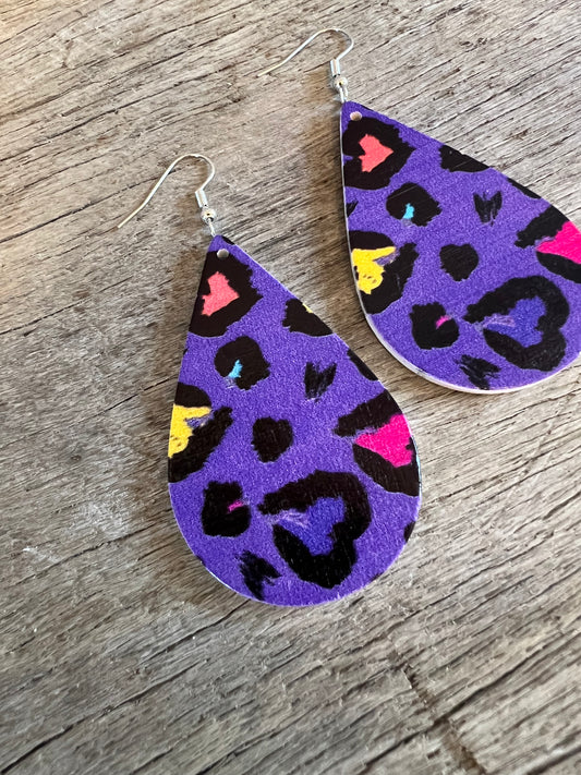 Purple Print Wood Earrings