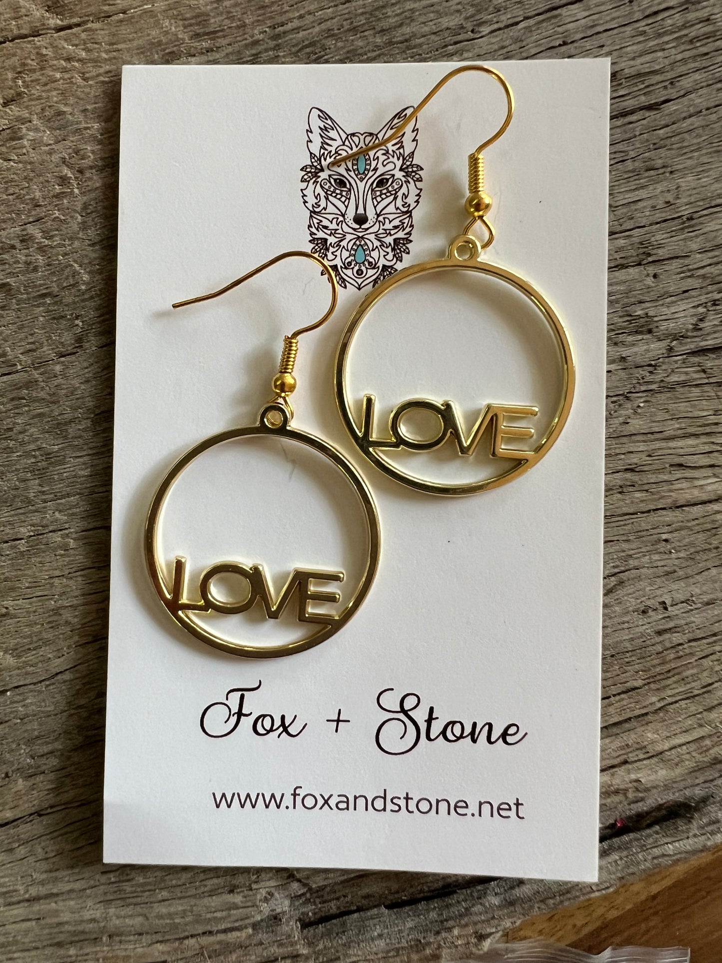 Gold Round Love Earrings