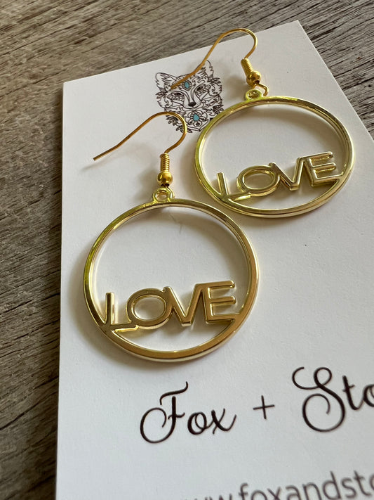 Gold Round Love Earrings