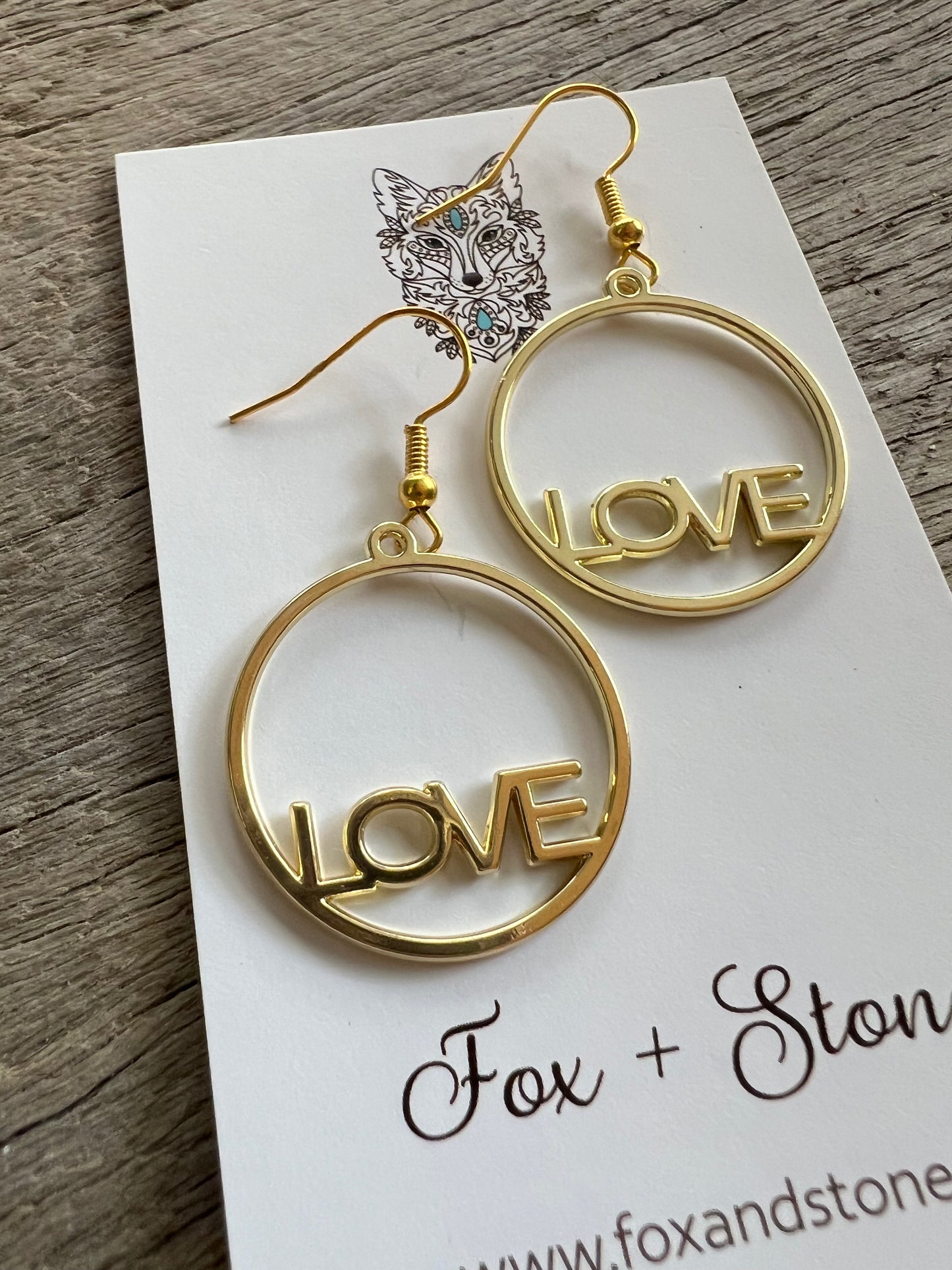 Gold Round Love Earrings