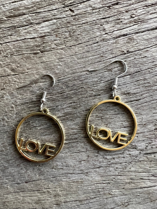 Gold Round Love Earrings