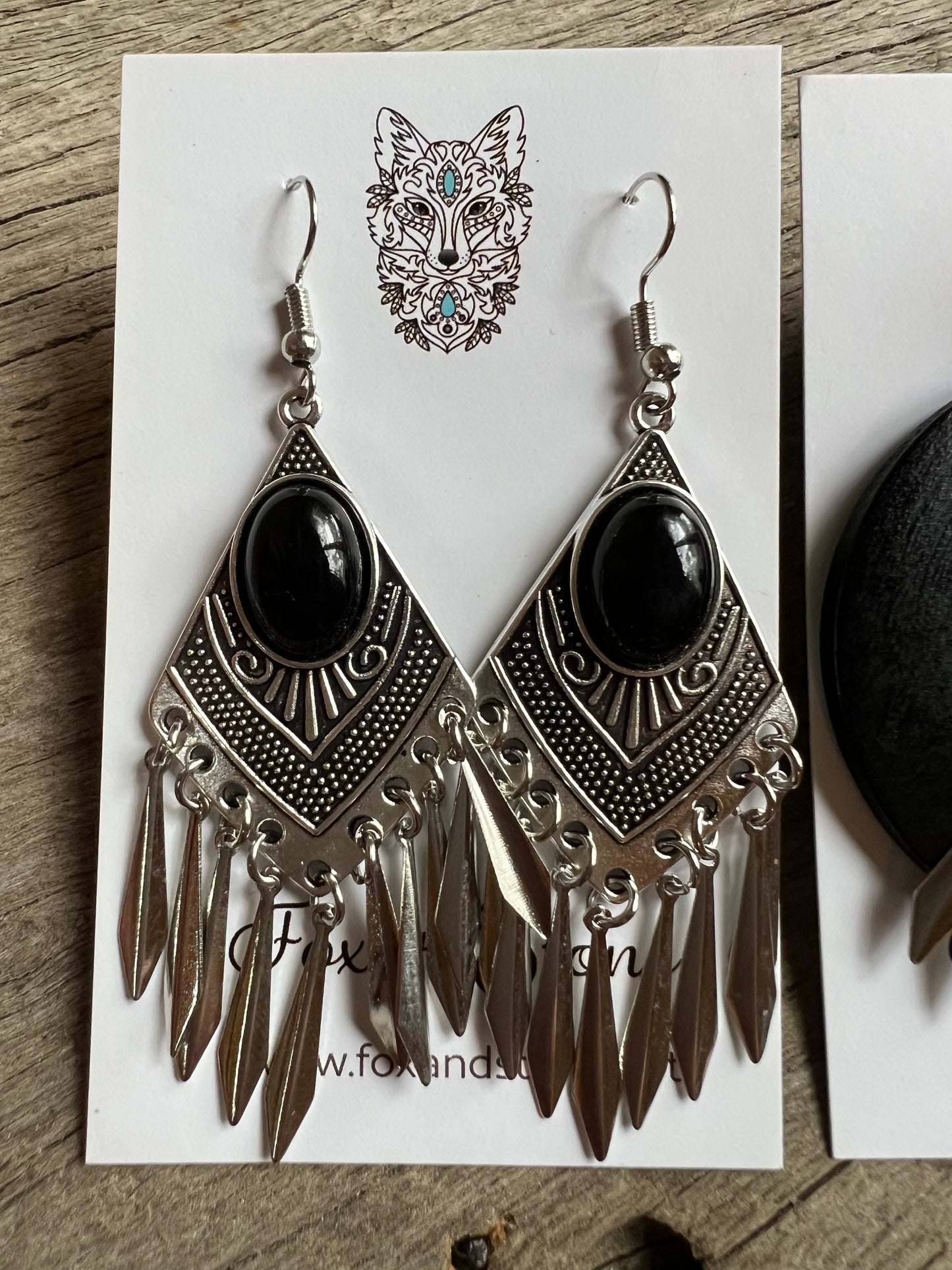 Antique Silver Onyx Pendant Earring Set
