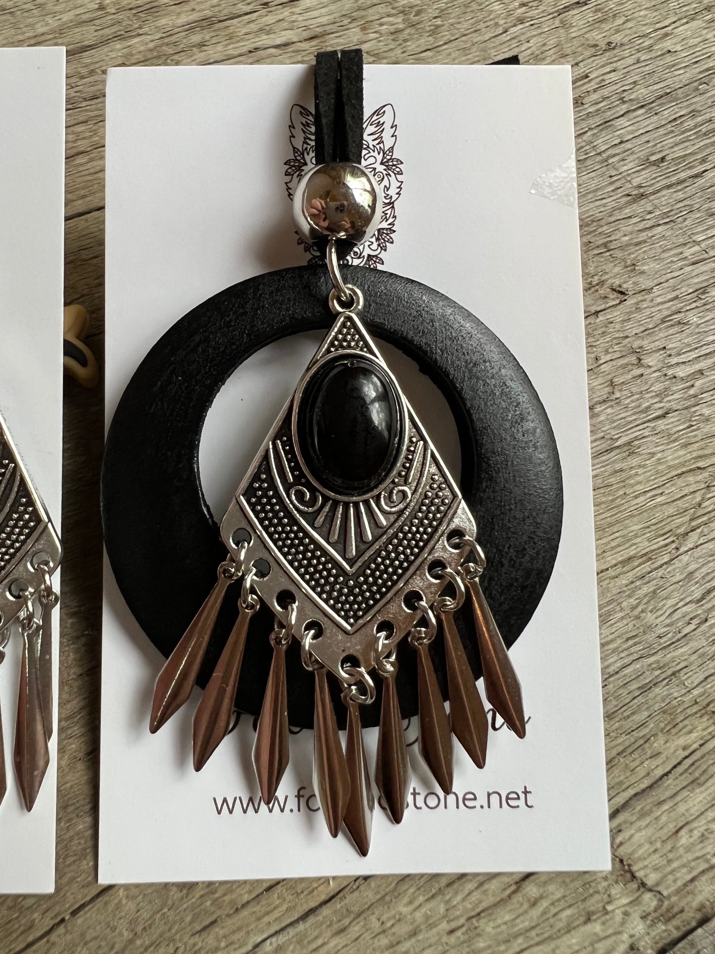 Antique Silver Onyx Pendant Earring Set