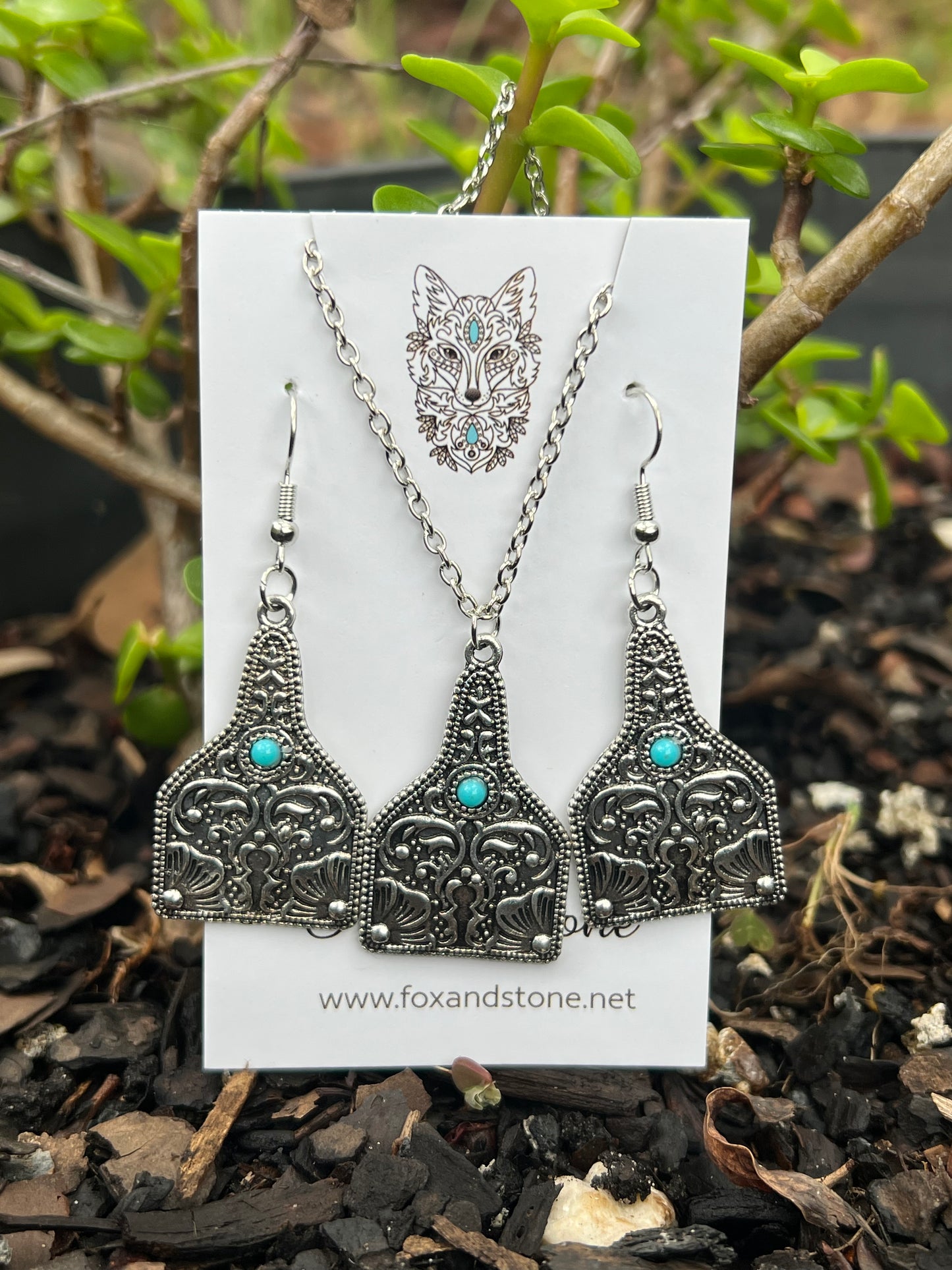 Antique Silver Swirl Pendant Earring Set