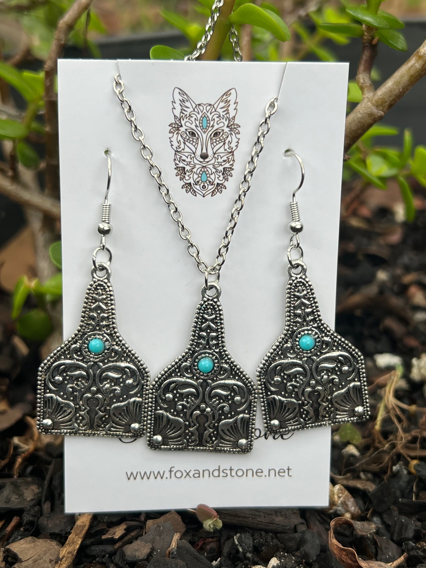 Antique Silver Swirl Pendant Earring Set