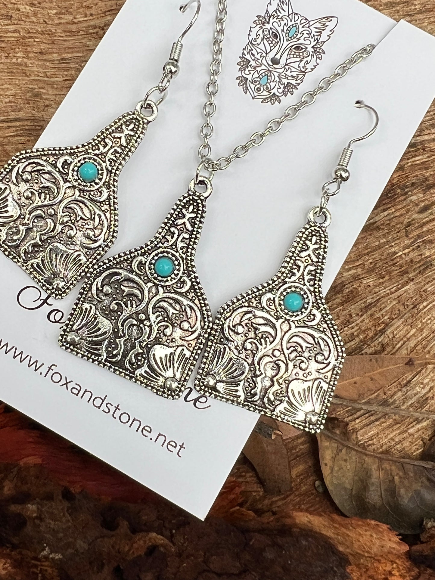 Antique Silver Swirl Pendant Earring Set
