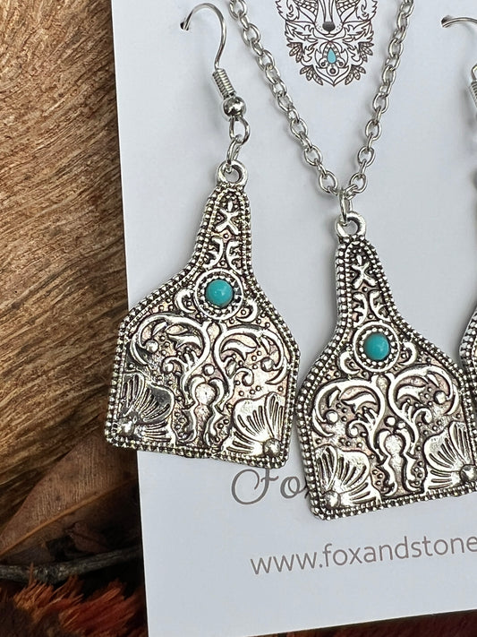 Antique Silver Swirl Pendant Earring Set