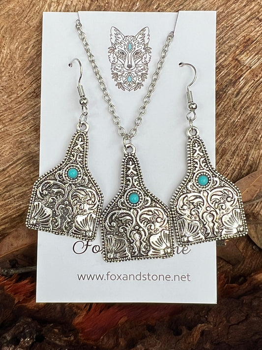 Antique Silver Swirl Pendant Earring Set