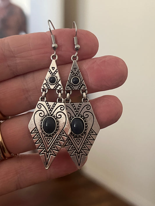Silver Dangle Stones Earrings