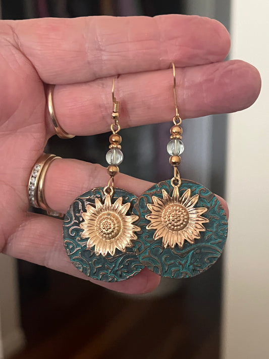 Stunning Gold Sunflower Dangle Earrings