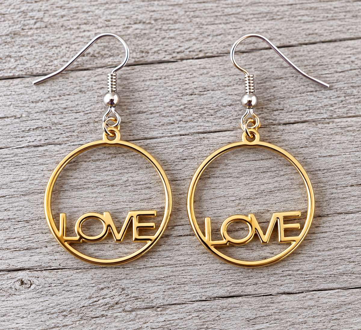 Gold Love Round Earrings