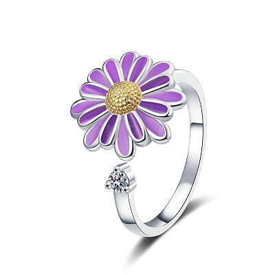 Purple Daisy Stainless Steel Spin Ring