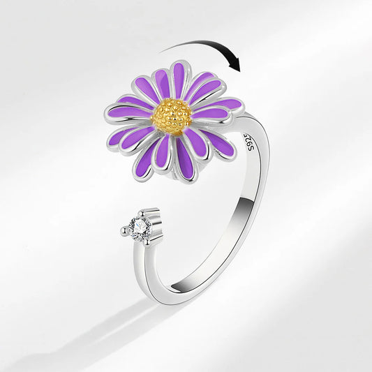 Purple Daisy Stainless Steel Spin Ring