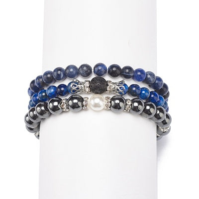 Sodalite Beaded Bracelet Triple Set