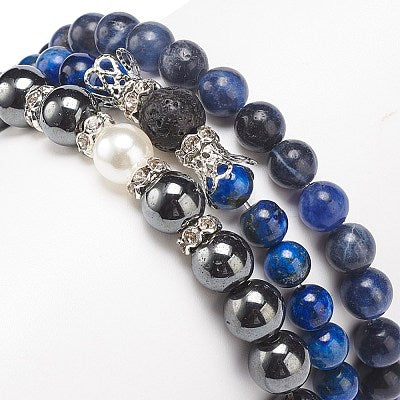 Sodalite Beaded Bracelet Triple Set