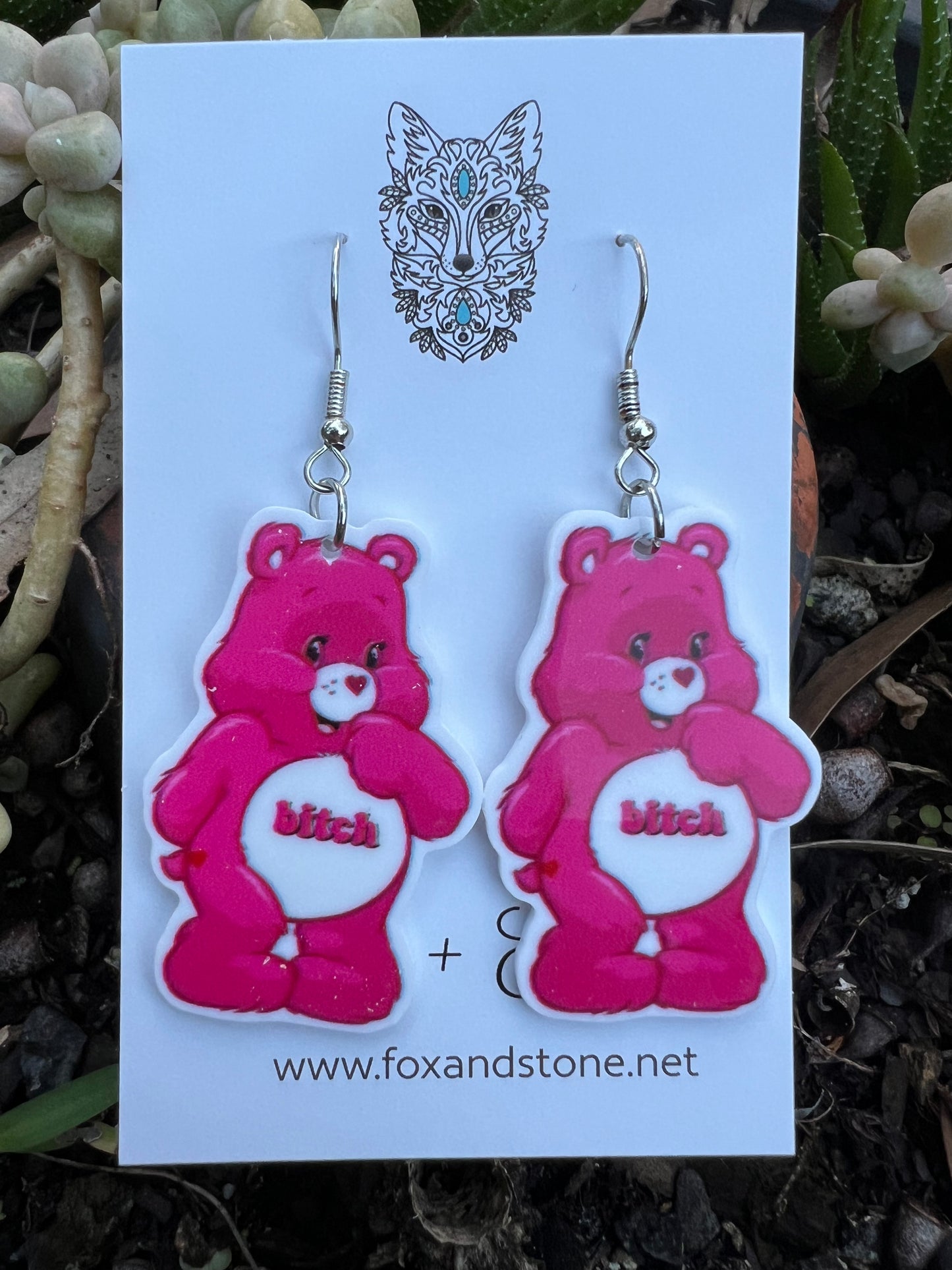 Bitch Pink Bear Plannar Earrings