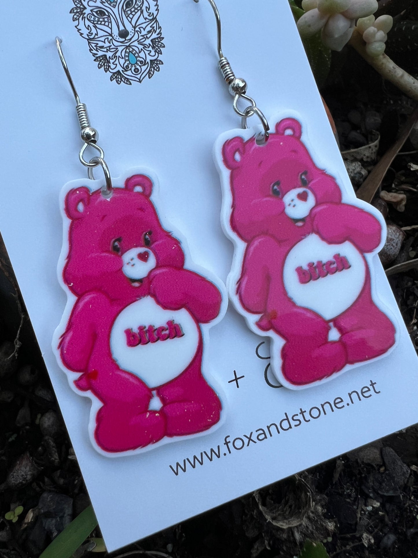 Bitch Pink Bear Plannar Earrings