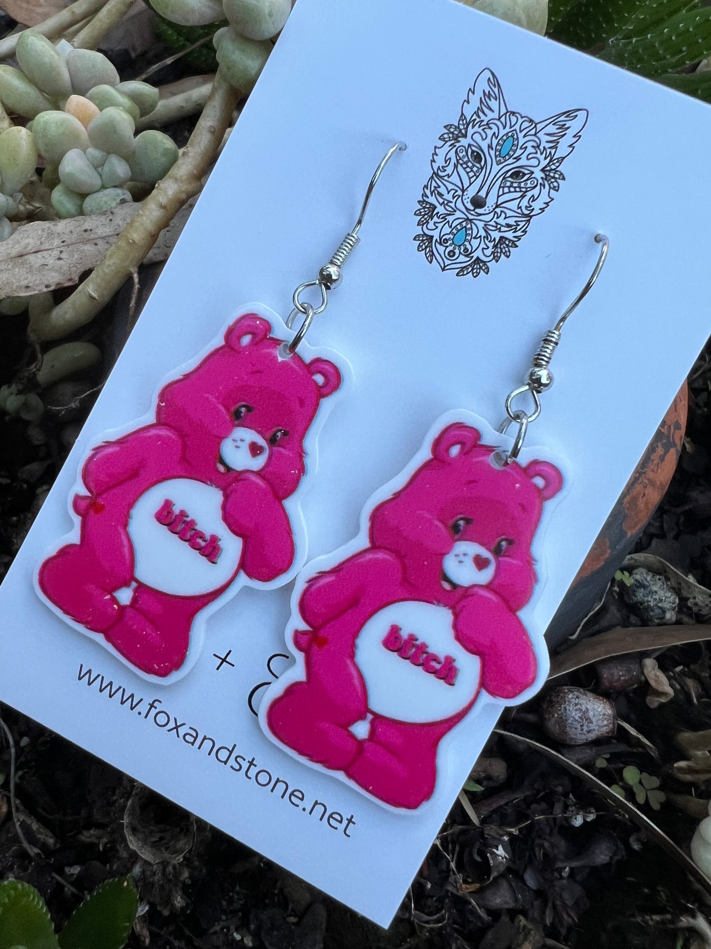 Bitch Pink Bear Plannar Earrings