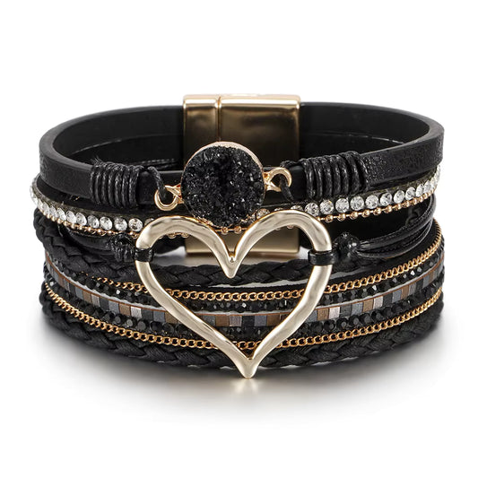 Black Boho Druzzy Stone Faux Leather Bracelet