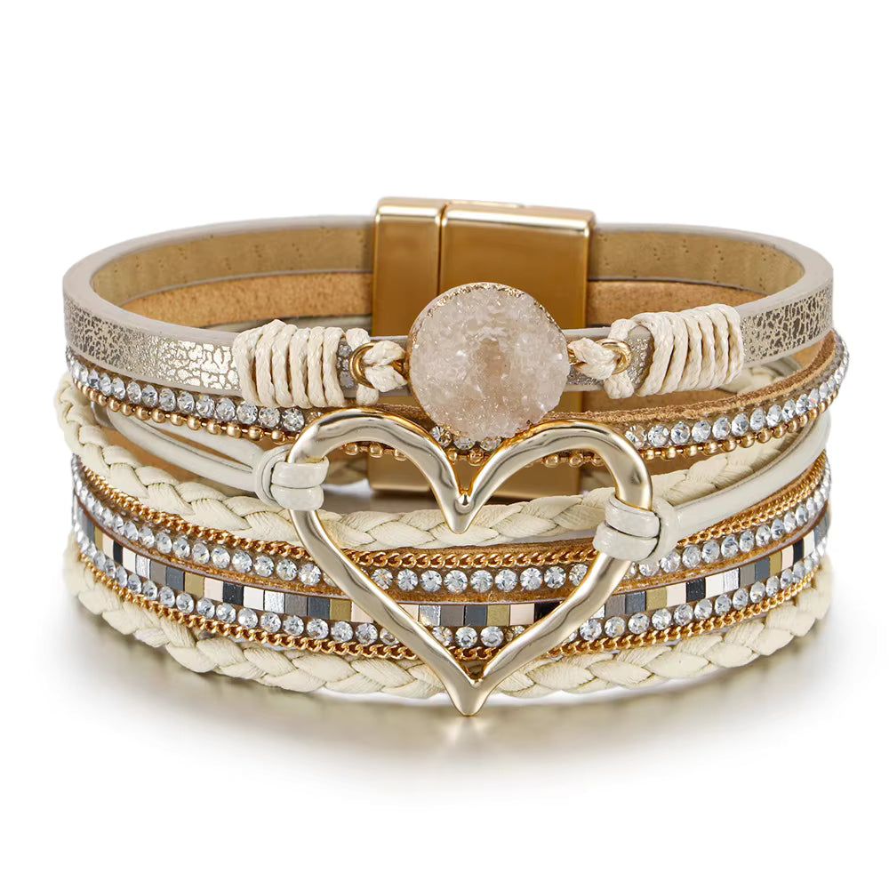 Ivory Boho Druzzy Stone Faux Leather Bracelet
