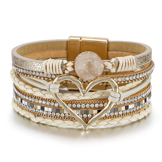 Ivory Boho Druzzy Stone Faux Leather Bracelet