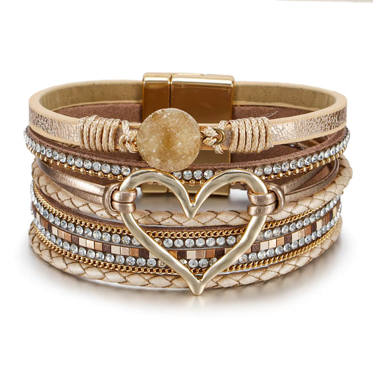 Latte Boho Druzzy Stone Faux Leather Bracelet