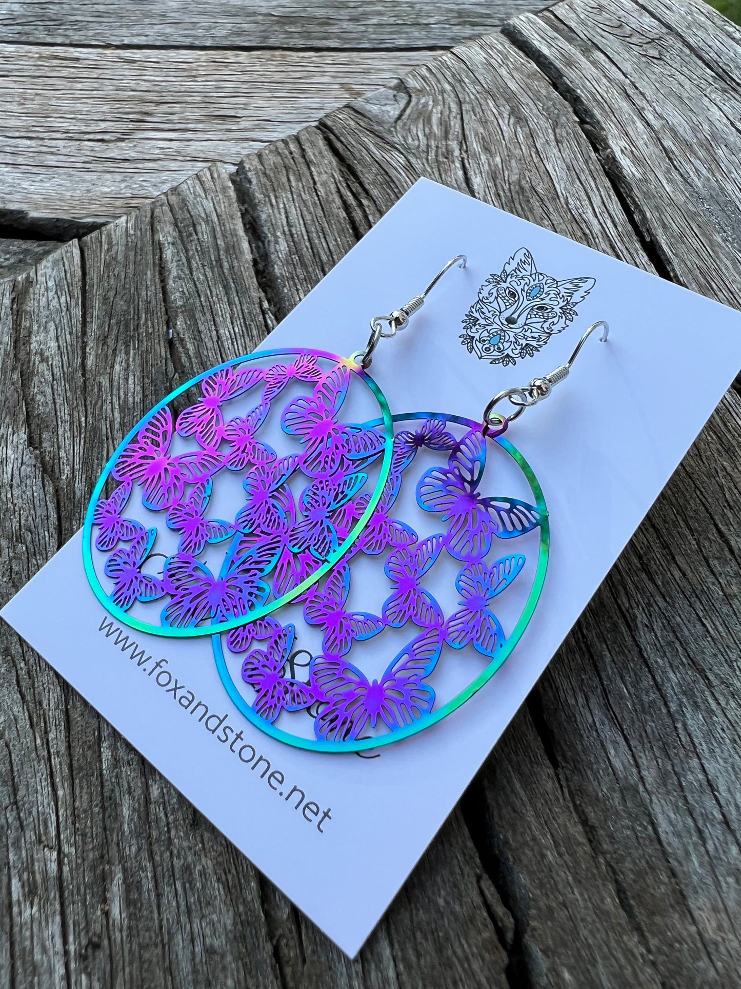 Oval Butterfly Iridescent Filigree Earrings