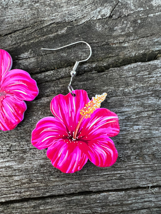 Beautiful Pink Hibiscus Earrings