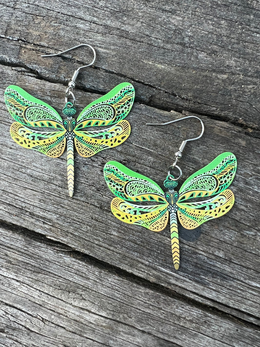 Pretty Green Dragonfly Filigree Earrings
