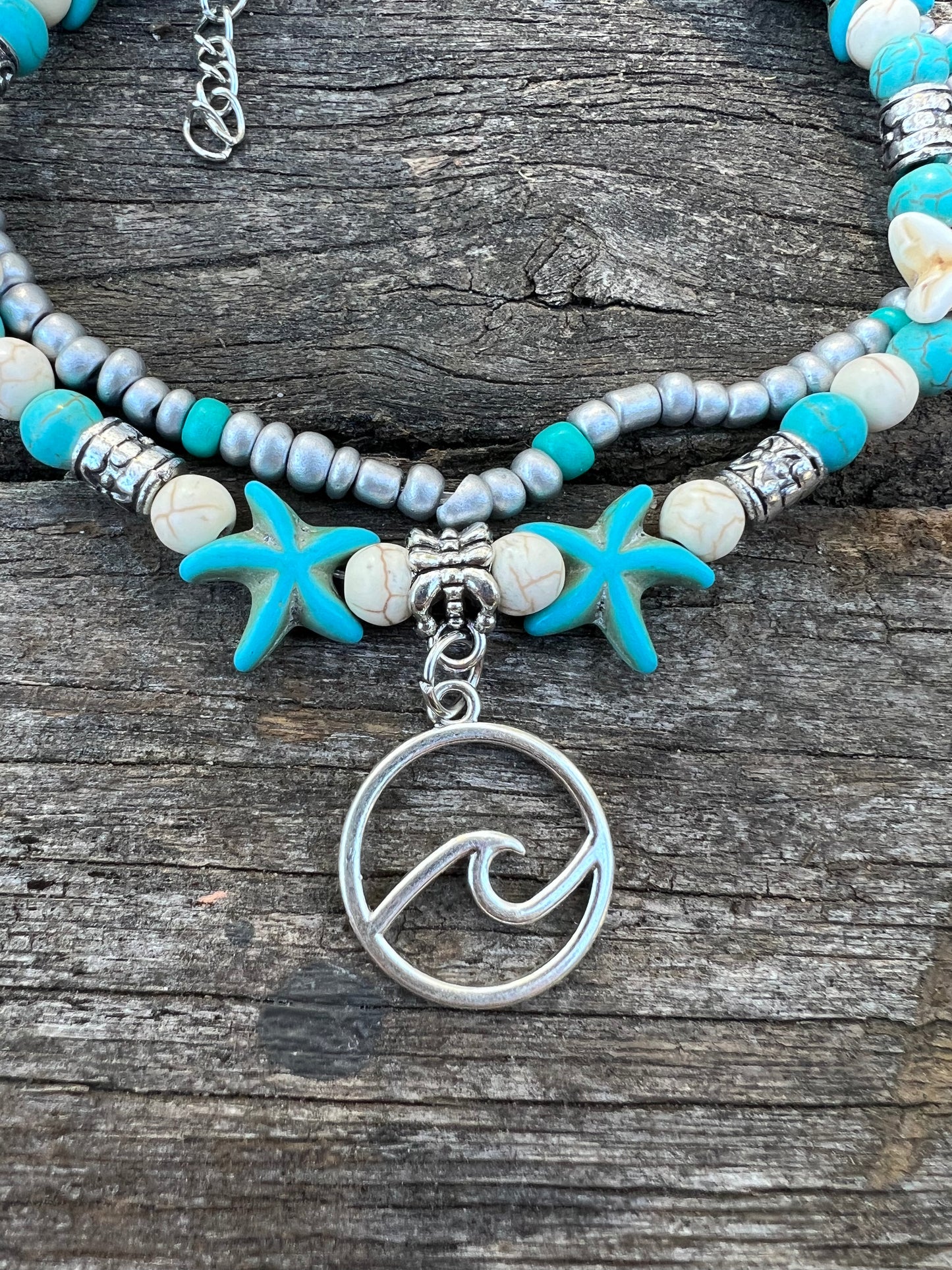 Waves Turquoise Bead Layered Anklet