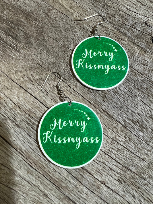 Merry Kiss My Ass Xmas Earrings